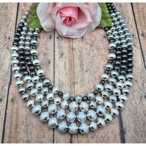 Black Gunmetal Chain & Faux Pearl Beaded Bib Collar Necklace Whimsigoth Cha Cha